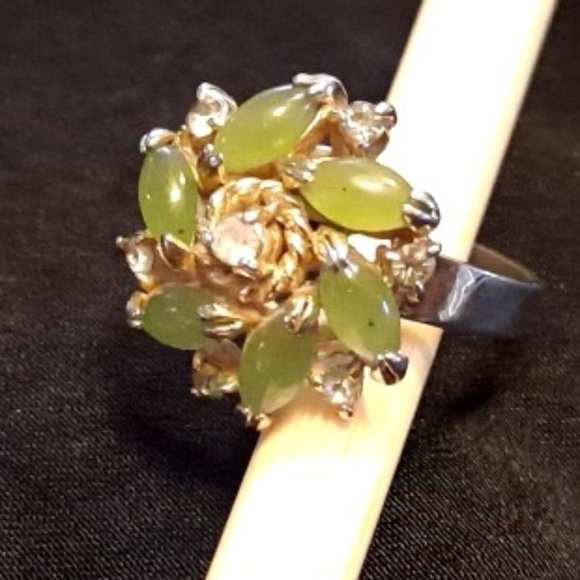 Vintage jade + rhinestone ring and pendant - Picture 3 of 4